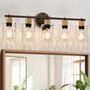 MOKATNG Bathroom Light Fixtures, 5-Light Coastal Vanity Lights with Crystal Glass Shade, Oil-Rubbed Bronze Bathroom Wall Lamp for Mirror Kitchen Hallway Cabinet