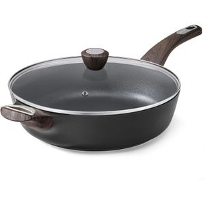 SENSARTE Nonstick Frying Pan Skillet with Lid, 12 Inch Large Deep Frying Pan, 5 Qt Non Stick Saute Pan with Cover, Induction Pan, Healthy Non Toxic Cooking Pan with Helper Handle, PFOA PFOS Free (Classic Black)