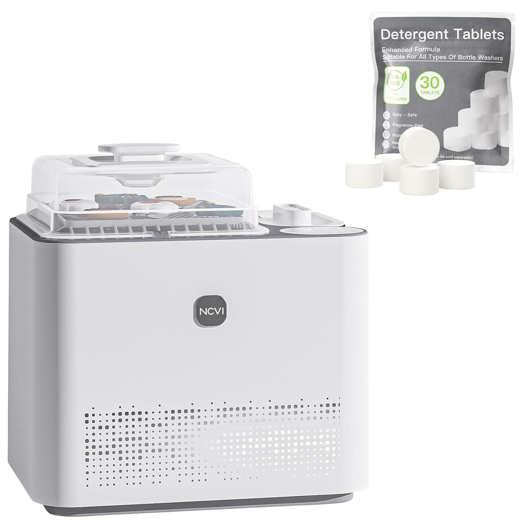 NCVI Baby Bottle Washer Sterilizer and Dryer Holds 6 Bottles & Pump Parts, Hospital-Grade Steam Sanitizer for Newborn & Multiple Feedings, Large Clean Machine for Busy Moms, Fast 19/49min Wash Cycles