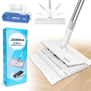 Snap Grip Mini Mop, Cloth Changing Mini Mop, Lazy Mopa Compatible with Swiffer Wet/Dry Pads, Dust Mopping for Hardwood, Tile, Floor, Includes 20 Disposable Dry Pads, Home Cleaning Essential (White)