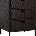 Outsunny Outdoor Towel Cabinet, PE Rattan Pool Storage Organizer, Freestanding Outdoor Towel Rack for Pool with 3 Drawers and Weather Safe Material, Brown