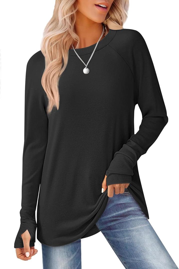Womens Long Sleeve Tops Crew Neck T Shirts for Women Tunic Tops with Thumb Holes Fall Outfits for Women 2025 (Small, Green)