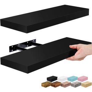 Sorbus Floating Shelves for Wall – 16 Inch Floating Shelf for Kitchen, Bedroom, Living Room, Bathroom, Home & Wall Decor - Mounted Bathroom Shelves with Invisible Brackets (Black, 2 Pack)