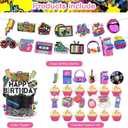 59 Pcs Hip Hop Birthday Party Supplies, Back to The 80s Themed Party Decoration Retro 90s Backdrop Balloons Cake Cupcake Topper for Rock Hippie Themed Party Decor