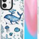 ChiCsFleur for iPhone 16 Case, TPU Phone case with Camera Protection for Women Girls Teens - Blue Whale Jellyfish Coral Fish Kawaii Design Artsy Cartoon Gift Ocean Sorority Aesthetic Unique