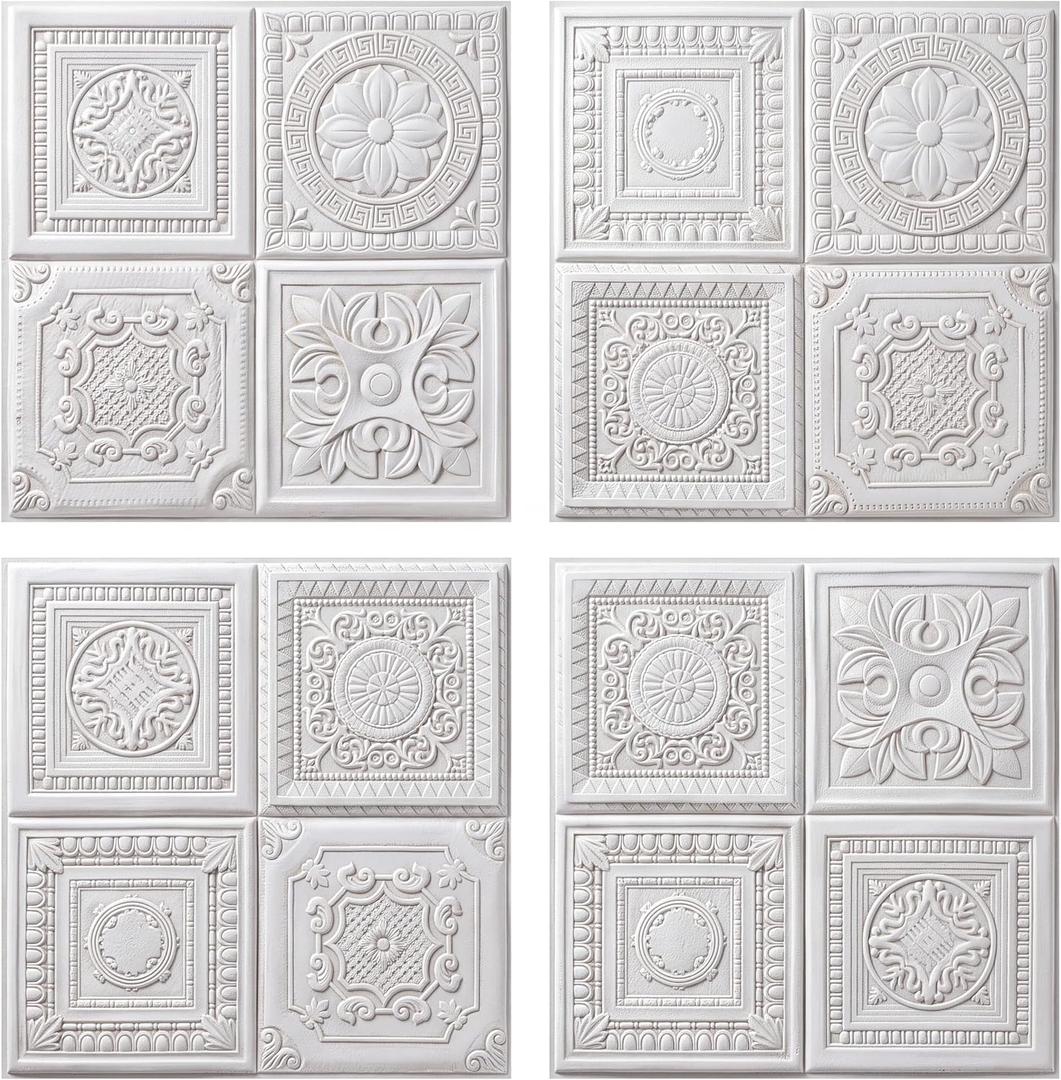 Nuanchu 40 Pcs 13.8 x 13.8 Inch Foam Drop Ceiling Tiles Peel and Stick White 3D Wall Panels, 26-105.5 sq. ft Adhesive Glue up Waterproof Wallpaper for DIY Office Home (Various Styles)