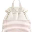 BAGSMART Lunch Bag Women Cute Lunch Box Drawstring Tote Cooler with Multi-Pockets Cinch Closure Insulated Tote for Work, Office, Outdoors (Beige)