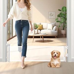 Short Dog Gate,14" Tall Retractable Baby Gate to Step Over, Puppy Mesh Pet Gates Doggy for Doorways Stairs, Extends up to 59" Wide for Kitchen Hallways Indoor,- NOT for Jumpers - Drilling Required