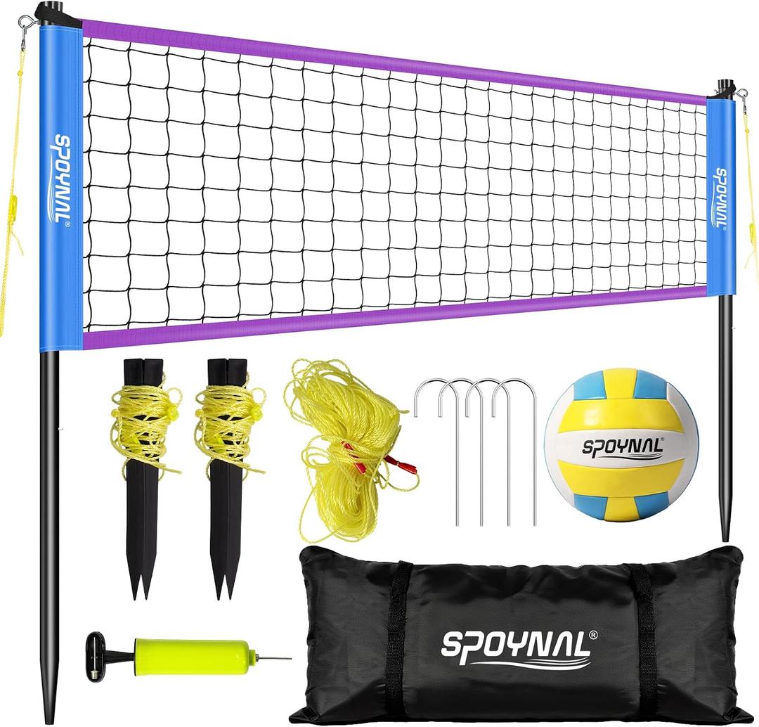 Portable Volleyball Net for Backyard, 20 FT, Adjustable Height, 20FT-Purple