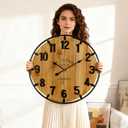 Vantic Farmhouse 24 Inch Extra Large Decorative Wall Clock with Metal Circle, Oversized Wood Wall Clock with Large Arabic Numeral for Living Room, Bedrooms and Offices, Silent and Battery Operated