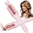 Automatic Curling Iron, 1.25 Inch Hair Curler with 4 Temp., 10S Fast Heating, 2-Way Rotation, 30 Min Auto Shut-Off, Anti-Scald-Tangle for Long Hair, Dual Voltage for Travel (Pink, 1 in 1)