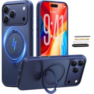 TORRAS for iPhone 17 Pro Max Case with Stand, Compatible with MagSafe, 4X Military Grade Protection, Camera Control Button Translucent Slim Phone Case for iPhone 17 Pro Max 6.9", Deep Blue