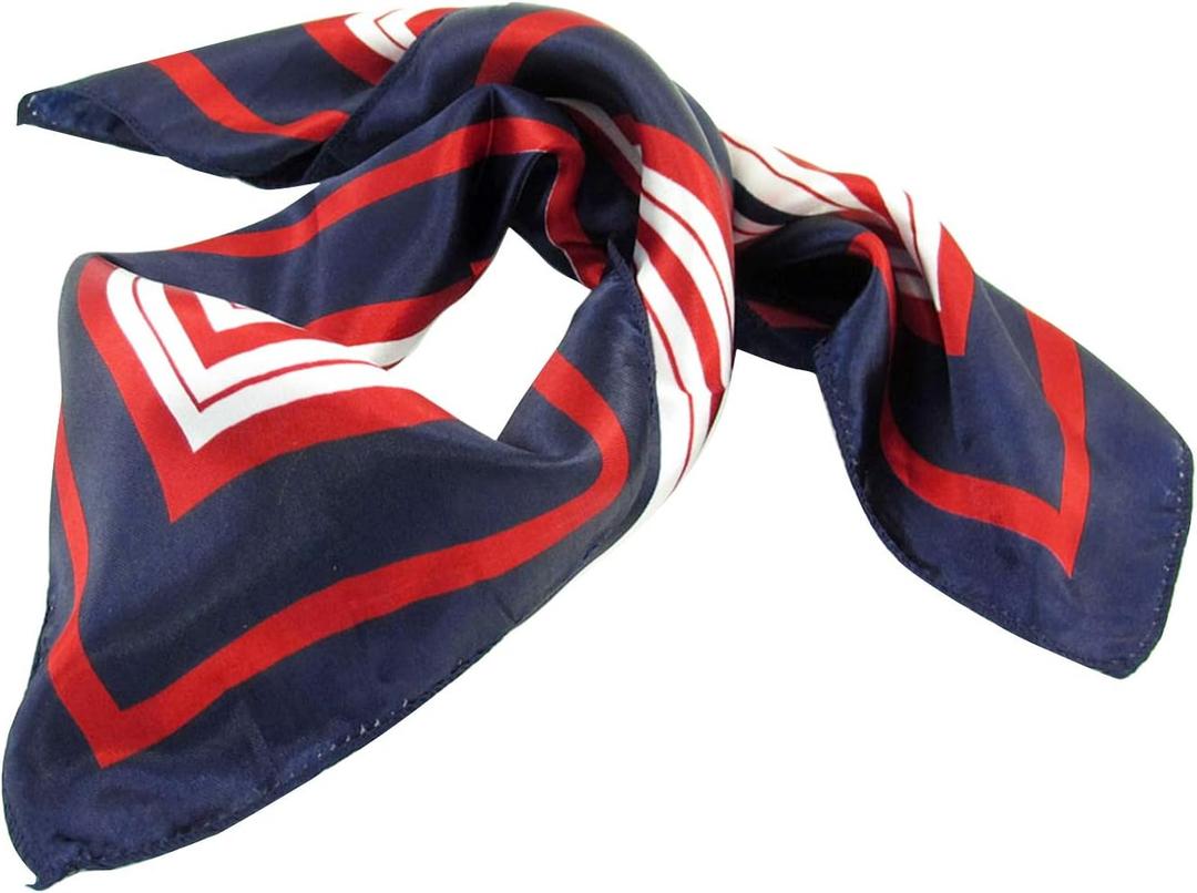 Allegra K Lady Dark Blue Red White Stripe Print Kerchief Square Small Neck Scarf Wrap