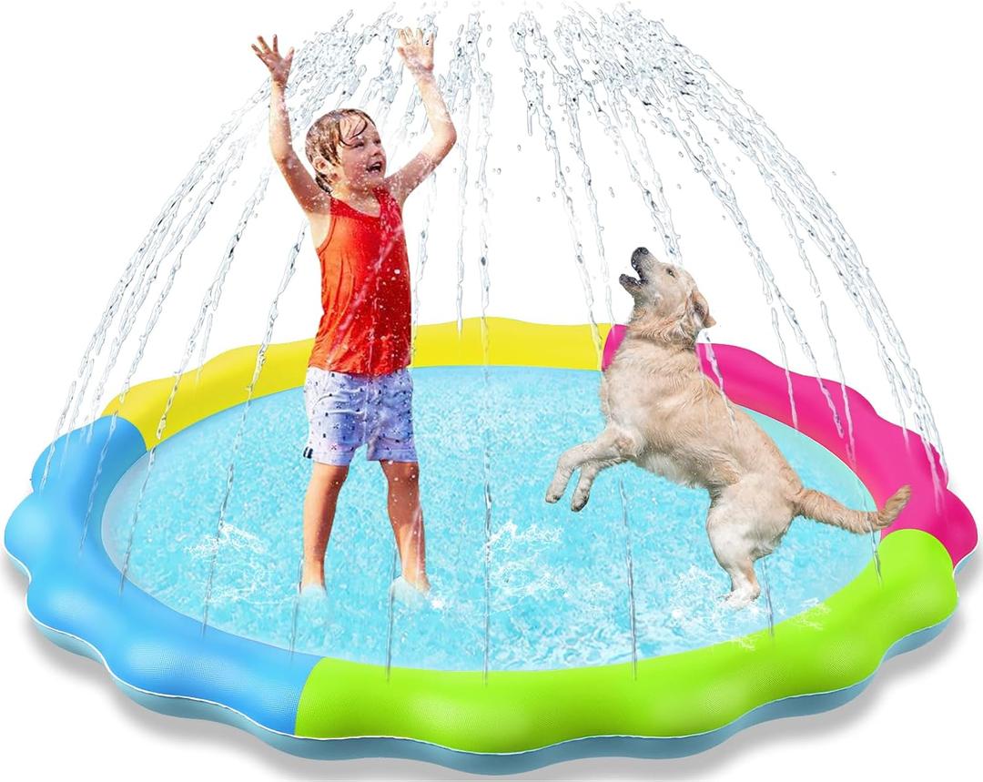 Kids Dog Splash Pad Sprinkler - Jasonwell Non Slip Dog Sprinkler Pad Splash Pool Puppy Dogs Pool Summer Outdoor Water Toys Backyard Durable Splash Pad for Toddlers Kids Small Medium Large Dogs Pet, 60"