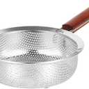 Stainless Steel 304 Strainer Scoop with Wooden Handle, Self-Draining Solid Base - Ideal for Kitchen, Pasta, Fruit, and Vegetables - 7.1in