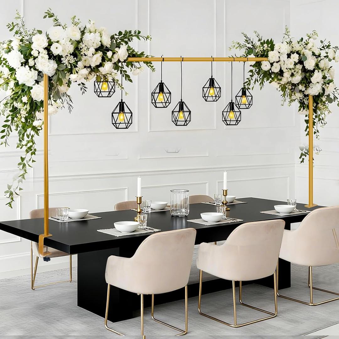 Over The Table Rod Stand with Clamps Adjustable 47"-98" Length 30"-43" Height Gold Table Arch Stand Hanging for Decoration Flowers Display Wedding Birthday Party Halloween Christmas