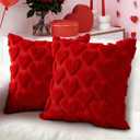 Valentines Day Decorations Pillow Covers - 18x18 inch Set of 2 Heart Shaped Pattern Faux Fur Soft Plush Throw Pillows Case for Indoor Outdoor Sofa Bedroom Living Room Festivals Anniversary Home Decor (Red)