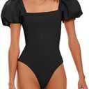 Saodimallsu Womens One Piece Swimsuit Short Puff Sleeve Square Neck Sexy Backless Tummy Control Bathing Suit Medium