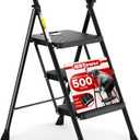 HBTower Step Ladder, Folding Step Stool with Wide Anti-Slip Pedal, Sturdy Steel Ladder, Convenient Handrail, Lightweight, Portable Steel Step Stool