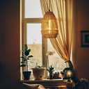 Plug in Pendant Light Rattan Hanging Lights with Plug in Cord 15FT Hemp Rope Cord, On/Off Switch Chandelier for Boho Living Room Bedroom KitchenBulb Included 11 x 7 inch