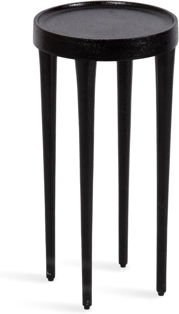 Kate and Laurel Rava Modern Metal Round Drink Table, 10 x 10 x 21, Black, Cast Aluminum Accent Table for Use as Indoor Plant Stand or Living Room Decor Piece