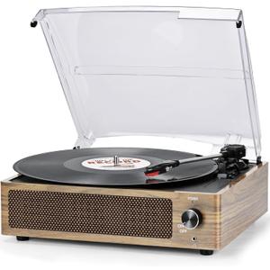 Vinyl Record Player with Speakers Vintage Turntable Vinyls Records Belt-Driven Turntables Support 3-Speed Wireless Playback Headphone AUX RCA Line LP Vinyl Players for Sound Enjoyment Retro Wood Cyan