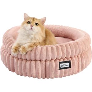 BALANCE Cat Bed Kitten Bed, Washable Round Cat Beds for Indoor Cats,Super Soft Plush Faux Fur Pet Bed for Puppy and Kitten with Anti-Slip Bottom (Acorn Pink)
