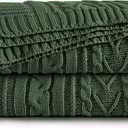 Aormenzy Knitted Throw Blanket (50" x 60") and 2 Pillow Covers (18" x 18"), 3 Piece Grayish Green Throw Blanket Set, Decorative Throw Blankets for Couch Sofa Bed Living Room