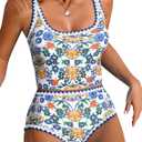 ZAFUL Tankini Swimsuit Tummy Control Bathing Suits Two Piece Swim Top with High Waisted Bottom (White, XL)