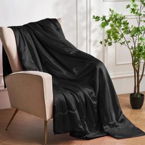 Black Cooling Satin Throw Blanket 90 x 90 Inches Soft Lightweight Silky Bed Blanket for Couch, Sofa, Camping, Bed, Outdoor, Travel, Car