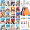 Sherr 140 Pcs 20 Set Pre Drawn Canvas Kit for Painting Craft Sip and Paint Kit for Adults Pre Printed Canvas Painting Favor for Virtual DIY Birthday Gifts Adult's Date Party(Landmarks)