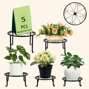 Metal Plant Stand 5 in 1 Potted Irons Planter Holder BlackMetal Rustproof Iron Garden Container Round Supports Rack for PlanterFlowerpot Holder Display Rack for Home & Garden Decorate