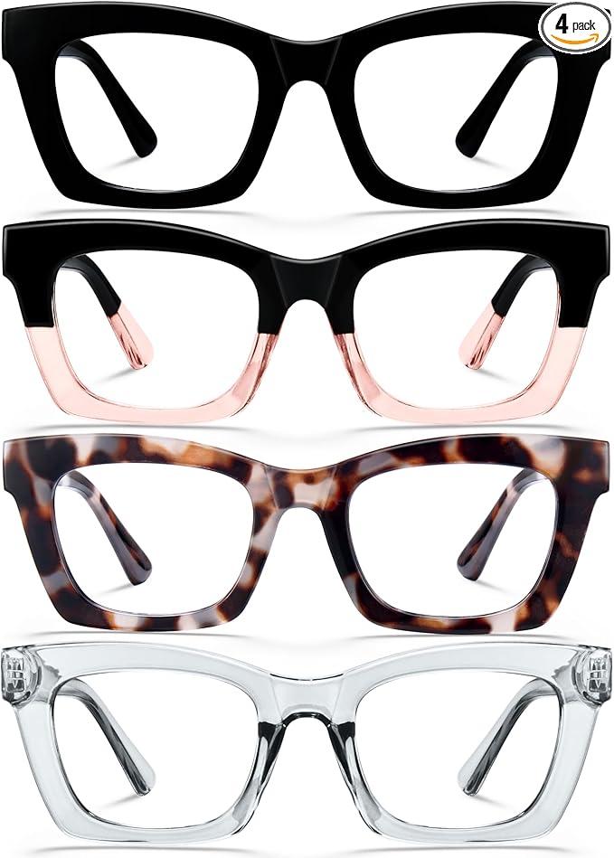 CCVOO Stylish Reading Glasses for Women, Eyeglasses, Blue Light Readers for Women, Computer Eye Glasses, Cheaters
( Black+black and Pink + Black Leopard + Grey )