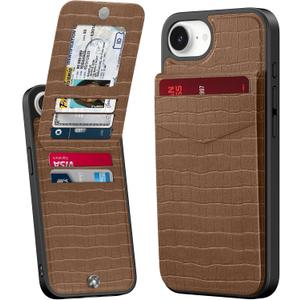 Bemal for iPhone 16e Wallet Case, Built-in 6 Card Holder, RFID Blocking, PU Leather Kickstand, Magnetic Closure, Durable Shockproof Phone Cover for Women and Men, Alligator Pattern Brown