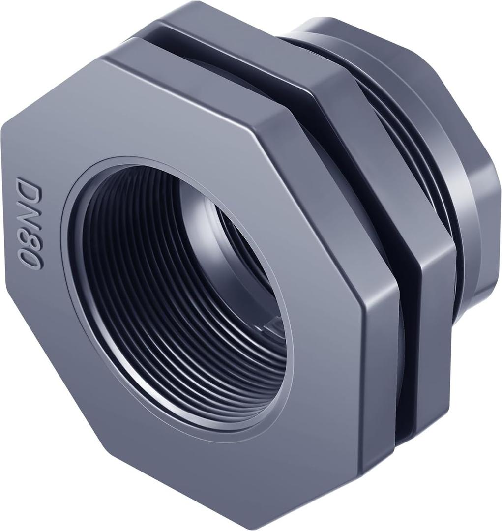 1 Pcs 3 Inch Bulkhead Fitting PVC Water Tank Connector Plumbing Pipe Threaded Bulkhead Fitting NPT for Rain Barrels, Water Tanks, Aquariums, Tubs, Pools