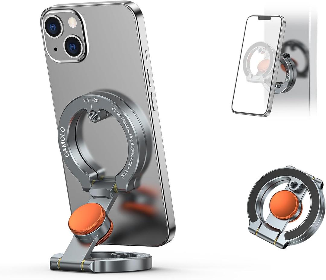 Magnetic Phone Stand with Spinner,Dual Rings Holder,360 Magnetic Phone Ring Grips,Compatible with iPhone 17/16/15/14/13/12 Series&MagSafe for Gym Office Travel Tiktok,Stress Relief Fidget Spinner