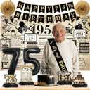 19PCS 75th Birthday Decorations for Men Women Vintage 1975 Party Decorations Banner Hanging Swirls, 75th Bday Backdrop Centerpieces Paper Fan Cake Topper, Balloon Sash, Cheers to 75 Years Party Set