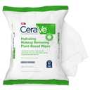 CeraVe Hydrating Facial Cleansing Makeup Remover Wipes, Plant Based Face Wipes, Biodegradable in Home Compost, Face Wash Cloth, Suitable for Sensitive Skin, Fragrance-free Non-comedogenic, 25 Count