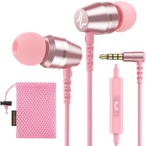 LUDOS OMNITONE Wired Earbuds in-Ear Headphones, Earphones with Microphone, 3.5 mm Jack Corded Ear Buds, Videoconference for iPhone, Samsung, Laptop, Kids, School Students - Pink