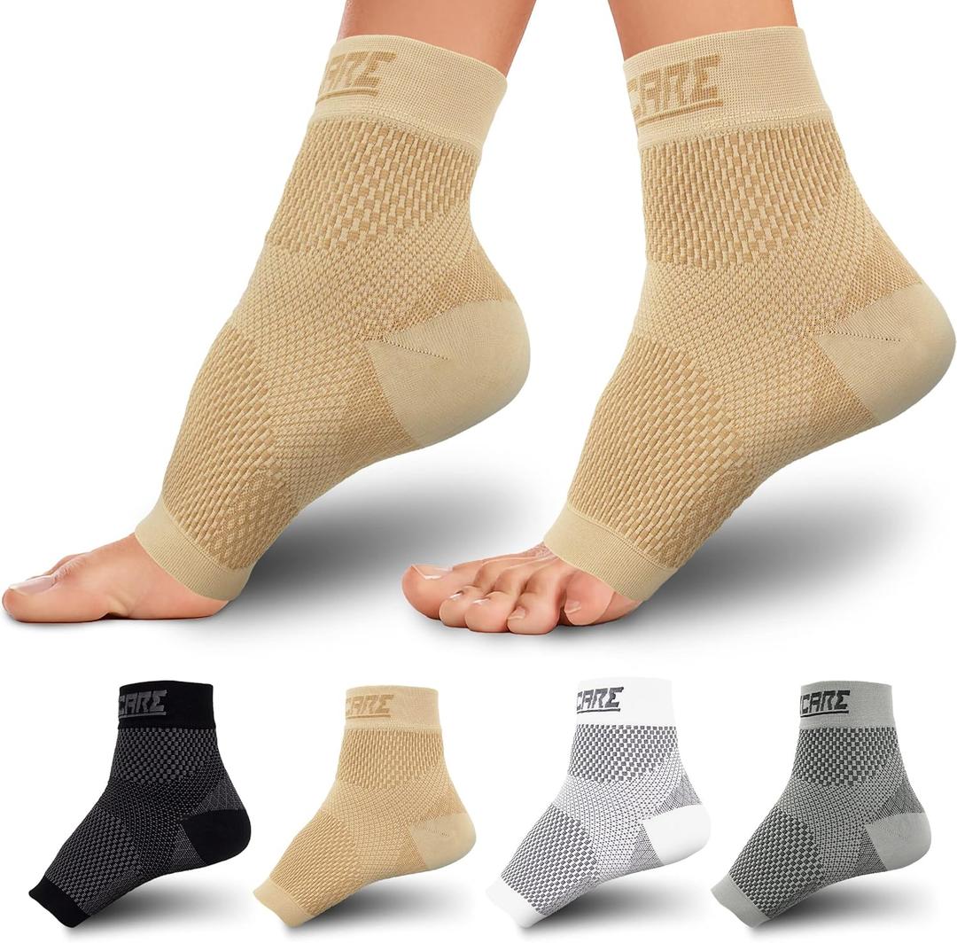 Compression Socks for Women & Men Open Toe (1 Pair) - Best Ankle Compression Sleeve for Swelling, Achilles Tendonitis, Heel Pain & Plantar Fasciitis Relief, Beige, Large