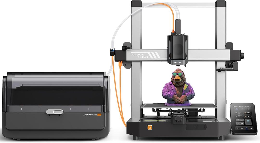 Anycubic Kobra 3 Combo, Multi Color 3D Printer with ACE Pro, Max 600mm/s High Speed, Intelligent Filament Drying Nozzle Clog Detection, 250 * 250 * 260mm Size