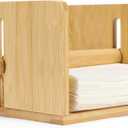 Bamboo Napkin Holder for Table, Square Napkin Holder with Weighted Arm, Wooden Cocktail Paper Holder for Kitchen, Dinning Room and Party