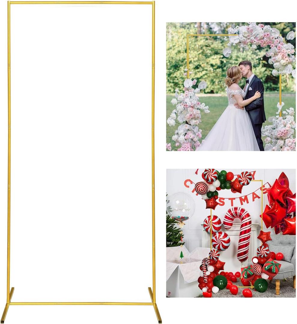 Gold Wedding Arch Backdrop Stand, 6.6FT*3.3FT Square Balloon and Flower Metal Frame for Ceremony, Anniversary, Party, Baby Shower Photo Booth Decoration.