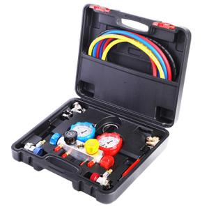 JIFETOR 4 Way AC Manifold Gauge Set, HVAC Diagnostic Refrigerant Charging Tool for Auto Household R404A R134A R410A, with 5FT Hose, Adjustable Quick Coupler, Adjustable Can Tap, Tank Adapters