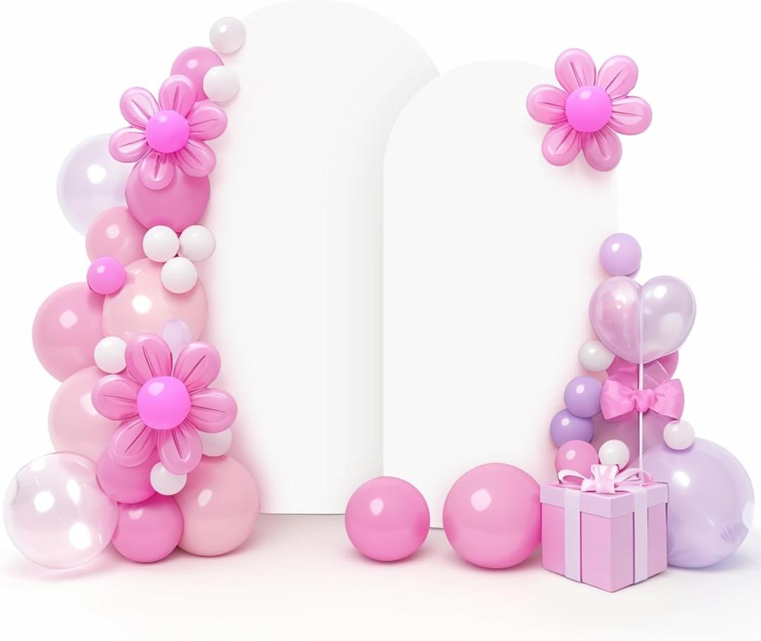 LEBENGURU Upgraded 8FT Wedding Arch Cover, 6.6FT White Spandex Fitted Arch Backdrop Cover, Set of 2 for Round Top Chiara Stand Covers for Birthday Party Baby Shower Banquet Balloon Dcor