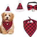 ADOGGYGO Christmas Dog Bandana Hat Bow tie Set  Classic Red Plaid Pet Xmas Scarf Hat Christmas Costume Outfit for Large XLarge Dogs Pets (XLarge)