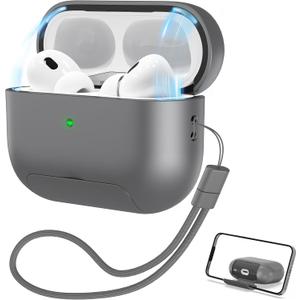 RFUNGUANGO for AirPods Pro 2nd Generation Protective Case, with Phone Holder Function, Magnetic Cover Lock, for AirPods Pro 2nd/1st Generation Full Drop-Proof Protective Case with Lanyard, Grey