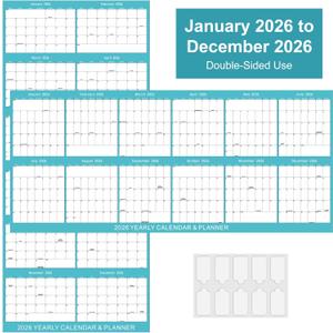 17" x 38" 2026 Wall Calendar, Wet & Dry Erase Wall Calendar 12 Month, Yearly Laminated Wall Calendars, Reversible Annual Planner, Horizontal/Vertical, Suitable for Home, School, and Office Use (No Creases) (Blue)