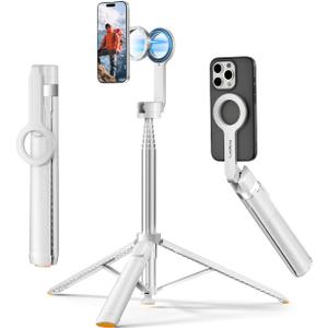 72'' Magnetic Selfie Stick Tripod for iPhone MagSafe – One-Click Open Stable Stand, Strong Magnetic Mount, 360° Rotation, Extendable Aluminum with Rechargeable Remote for Travel & Video Recording