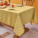 Biscaynebay Fall Tablecloth Rectangle Tables 60x144''-Gold Thanksgiving Autumn Harvest Gathering Jacquard Fabric Damask Table Cloths for 8 ft Kitchen Dinner Dining Outdoor Picnic Holiday Parties